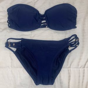 Aerie navy blue bikini top and bottom